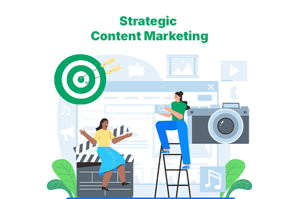 Content marketing strategy illustration representing SEO services and audience targeting for business growth